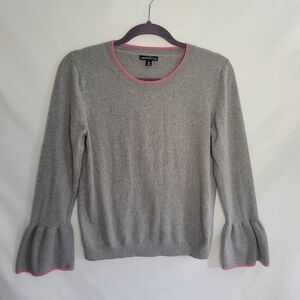 J CREW Women's Mercantile Sweater Gray Pink Trim